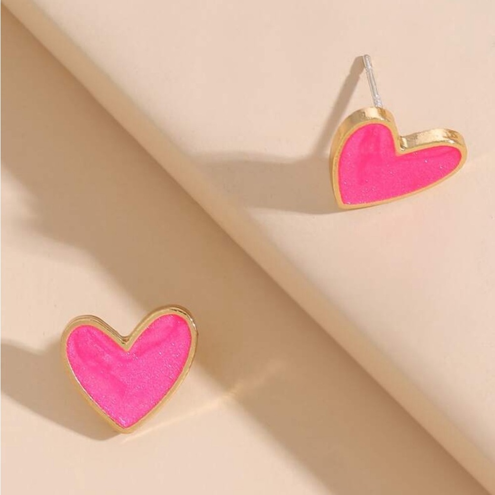 Heart-Shaped Pink and Gold Earrings